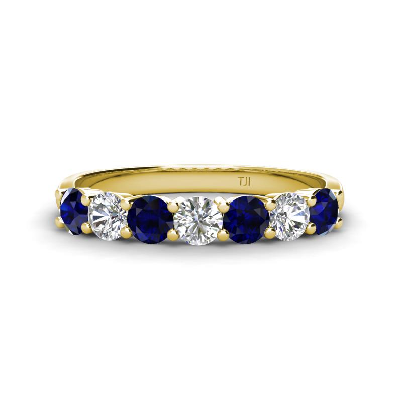 Kathleen 3.40 mm Round Blue Sapphire and Lab Grown Diamond Wedding Band 