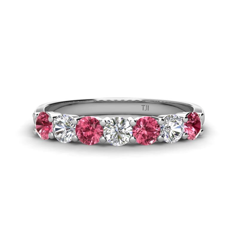 Kathleen 3.40 mm Round Pink Tourmaline and Lab Grown Diamond Wedding Band 