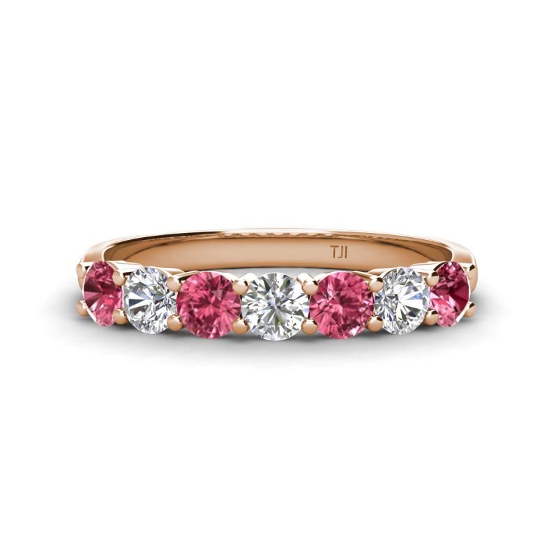 Kathleen 3.40 mm Round Pink Tourmaline and Lab Grown Diamond Wedding Band 