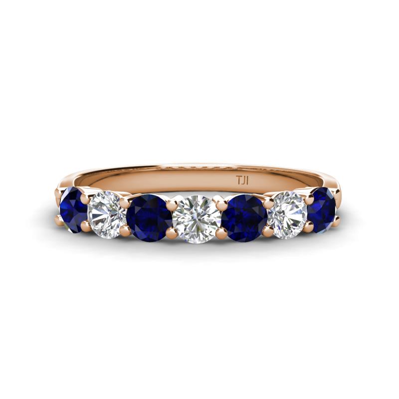 Kathleen 3.40 mm Round Blue Sapphire and Lab Grown Diamond Wedding Band 
