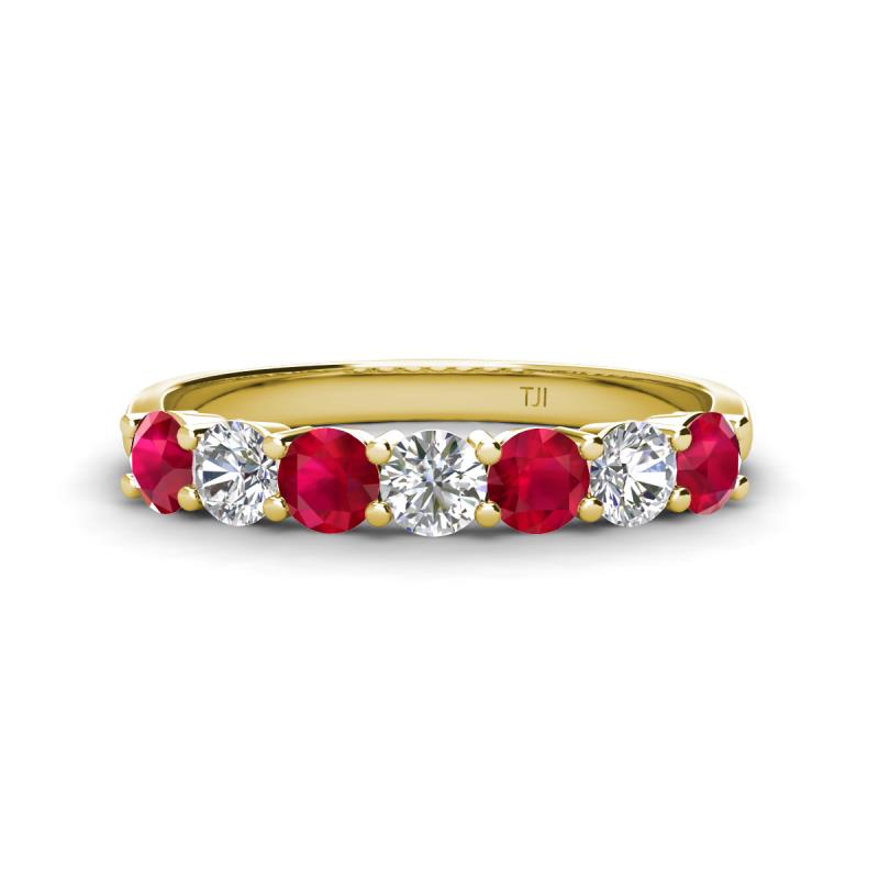 Kathleen 3.40 mm Round Ruby and Lab Grown Diamond Wedding Band 