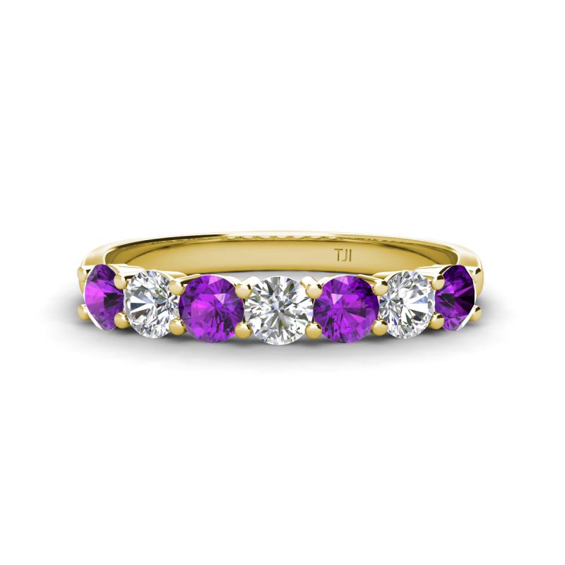 Kathleen 3.40 mm Round Amethyst and Lab Grown Diamond Wedding Band 
