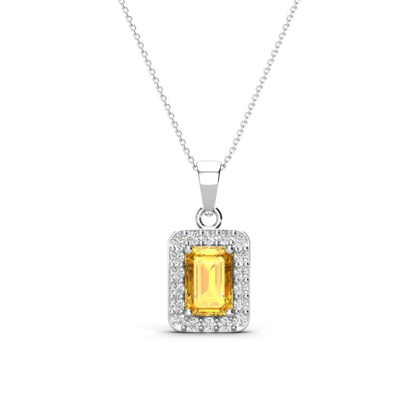Everlee 6x4 mm Emerald Cut Citrine and Round Diamond Halo Pendant Necklace 