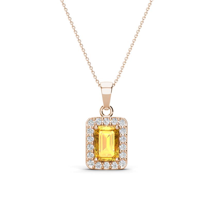 Everlee 6x4 mm Emerald Cut Citrine and Round Diamond Halo Pendant Necklace 