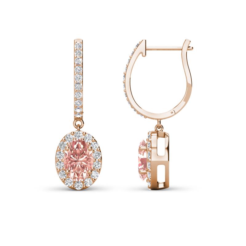 Ilona Oval Cut Morganite and Diamond Halo Dangling Earrings 