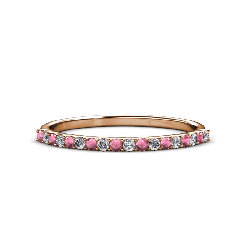 Iskra 1.50 mm Round Rhodolite Garnet and Lab Grown Diamond 18 Stone Wedding Band 