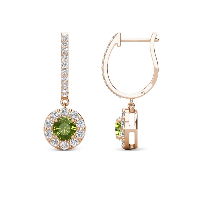 Ilona (4mm) Round Peridot and Diamond Halo Dangling Earrings 