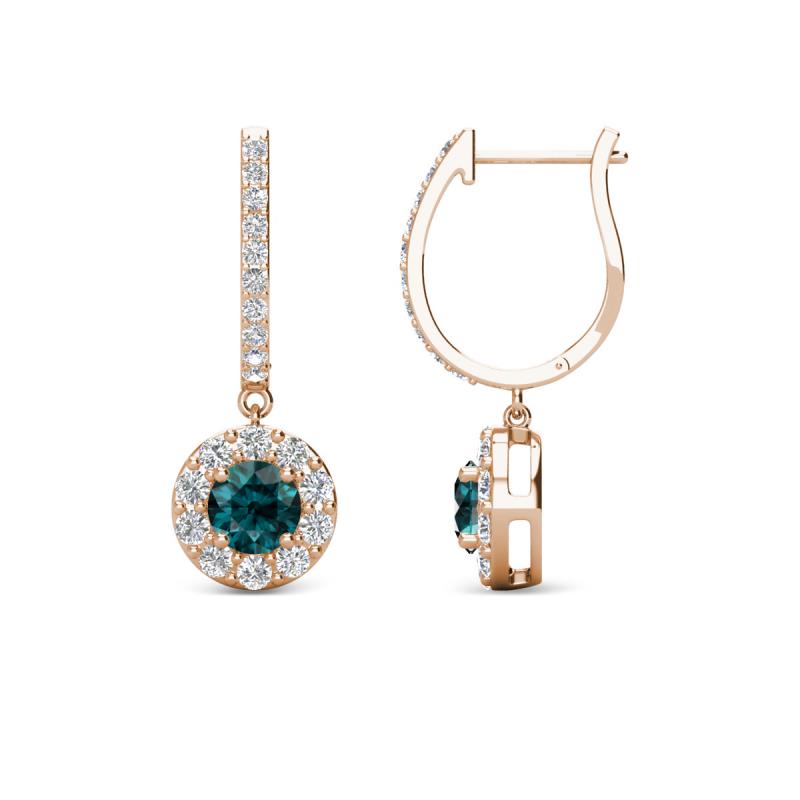 Ilona (4mm) Round London Blue Topaz and Diamond Halo Dangling Earrings 