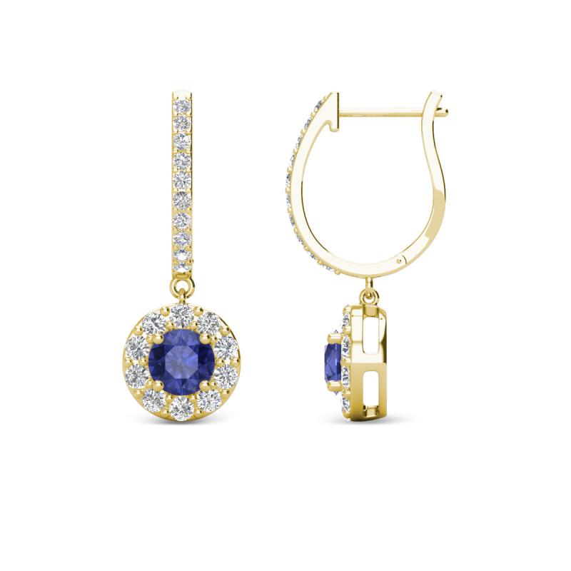 Ilona (4mm) Round Iolite and Diamond Halo Dangling Earrings 