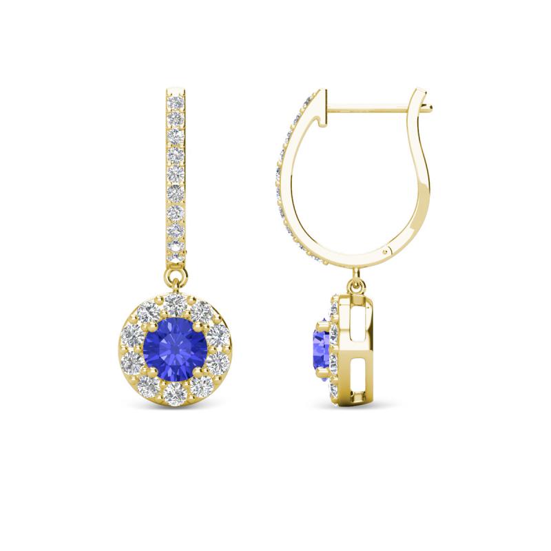 Ilona (4mm) Round Tanzanite and Diamond Halo Dangling Earrings 