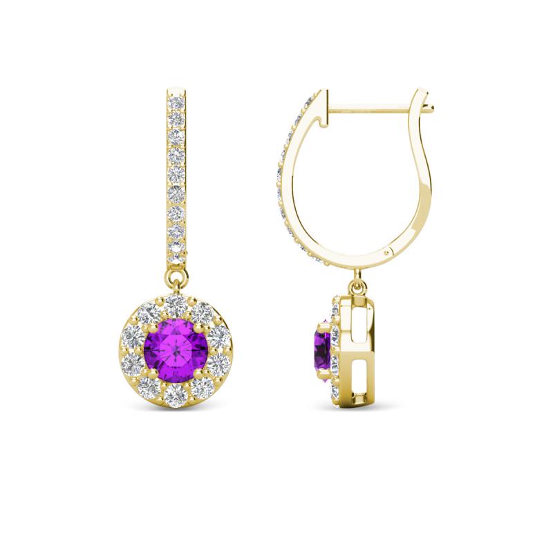 Ilona (4mm) Round Amethyst and Diamond Halo Dangling Earrings 
