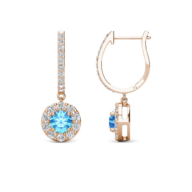Ilona (4mm) Round Blue Topaz and Diamond Halo Dangling Earrings 