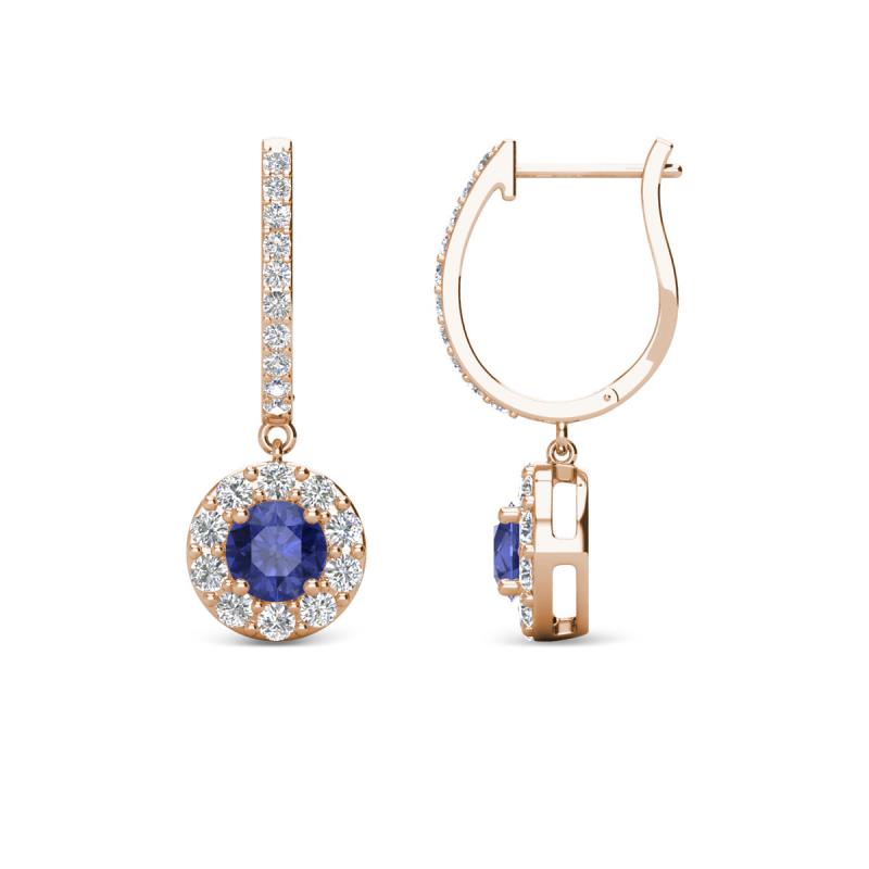 Ilona (4mm) Round Iolite and Diamond Halo Dangling Earrings 