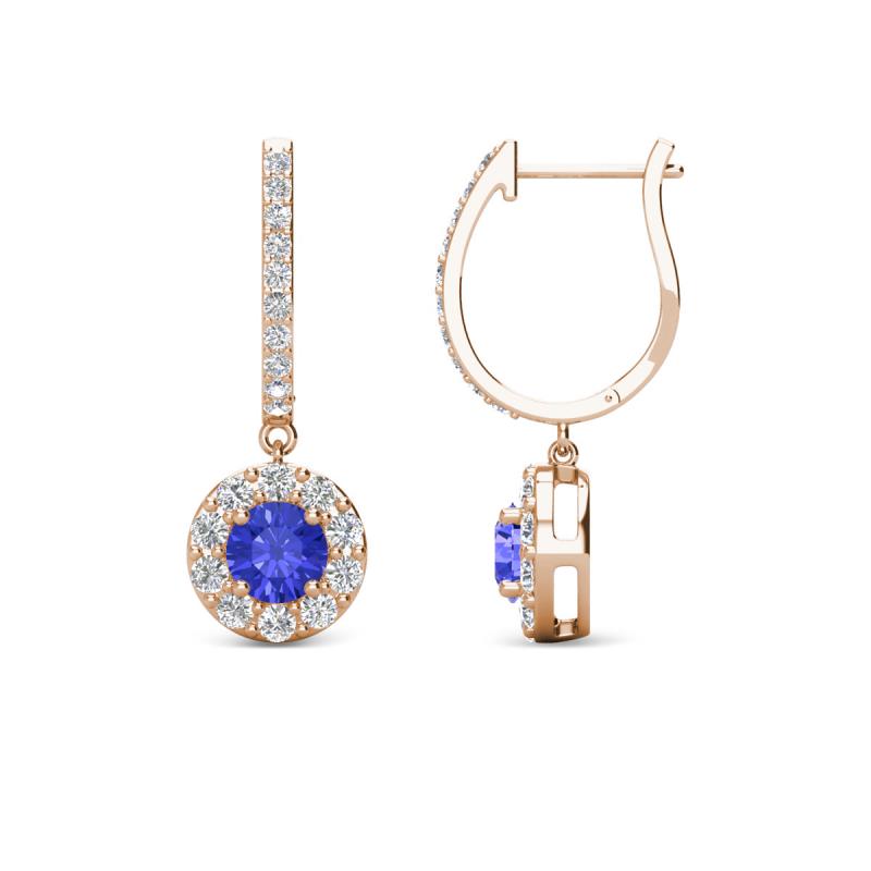 Ilona (4mm) Round Tanzanite and Diamond Halo Dangling Earrings 
