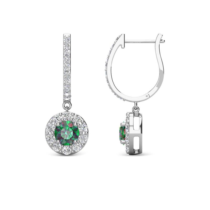 Ilona (4mm) Round Diamond and Lab Created Alexandrite Halo Dangling Earrings 