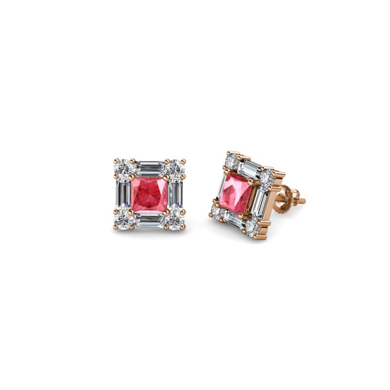 Katheryn Pink Tourmaline and Diamond Halo Stud Earrings 