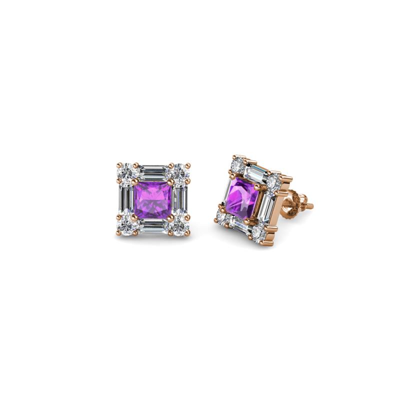 Katheryn Amethyst and Diamond Halo Stud Earrings 