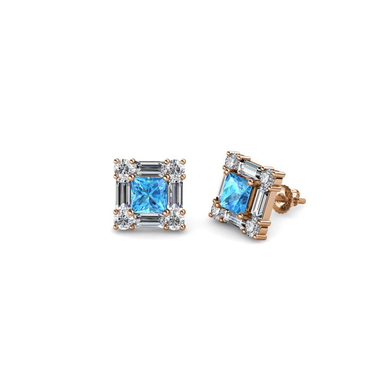 Katheryn Blue Topaz and Diamond Halo Stud Earrings 