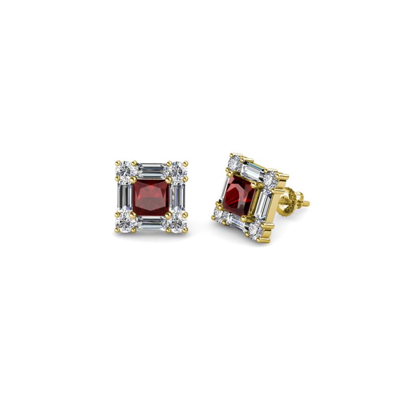 Katheryn Red Garnet and Diamond Halo Stud Earrings 