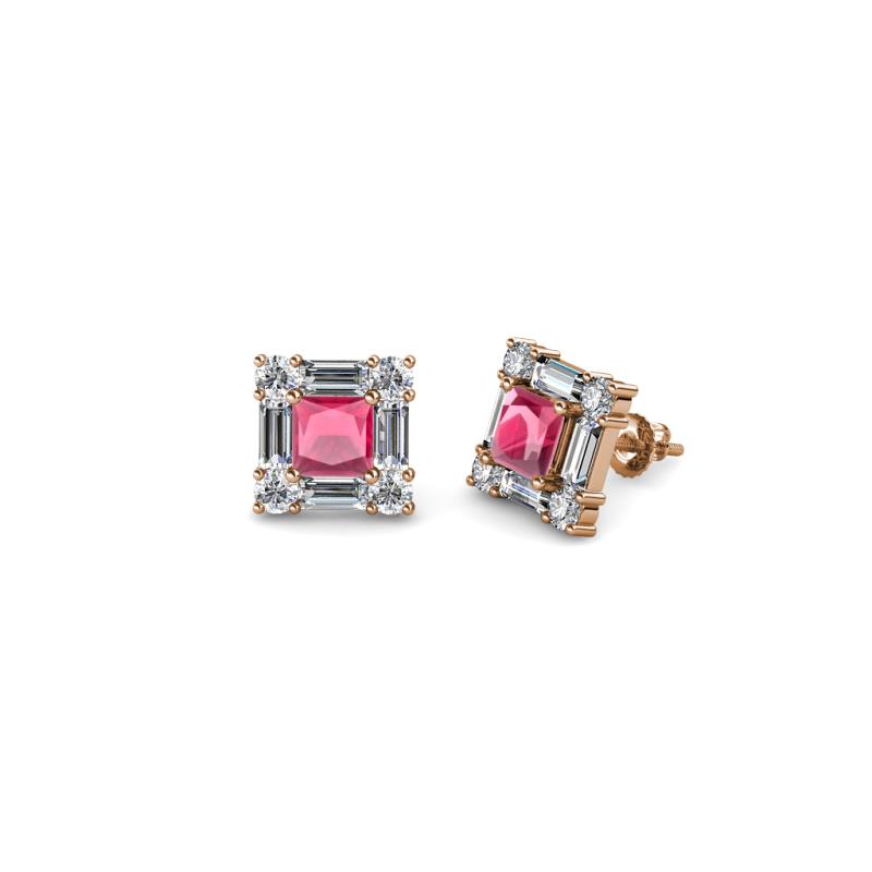 Katheryn Rhodolite Garnet and Diamond Halo Stud Earrings 