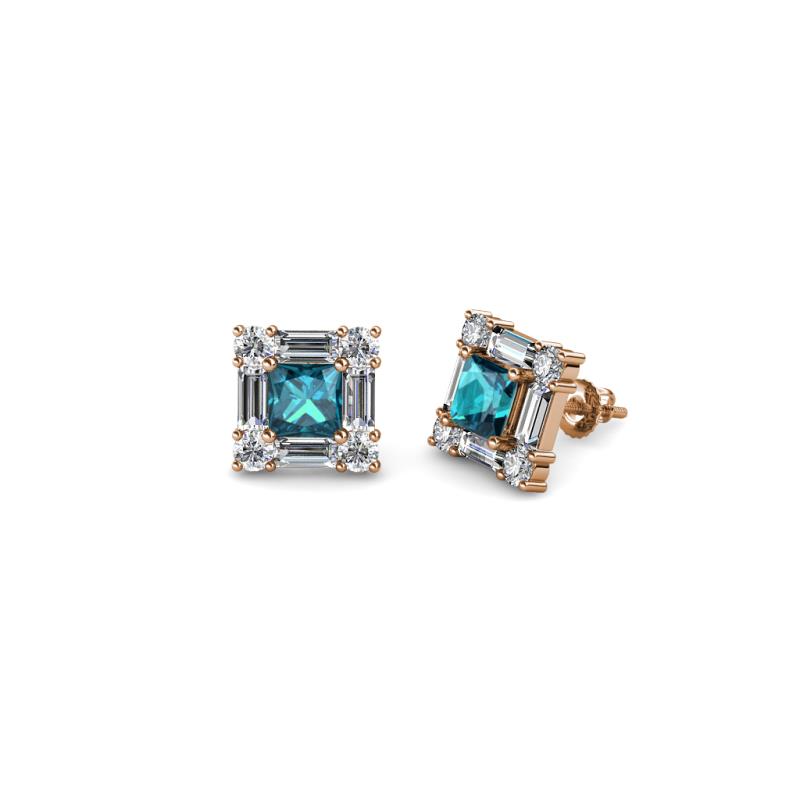 Katheryn London Blue Topaz and Diamond Halo Stud Earrings 