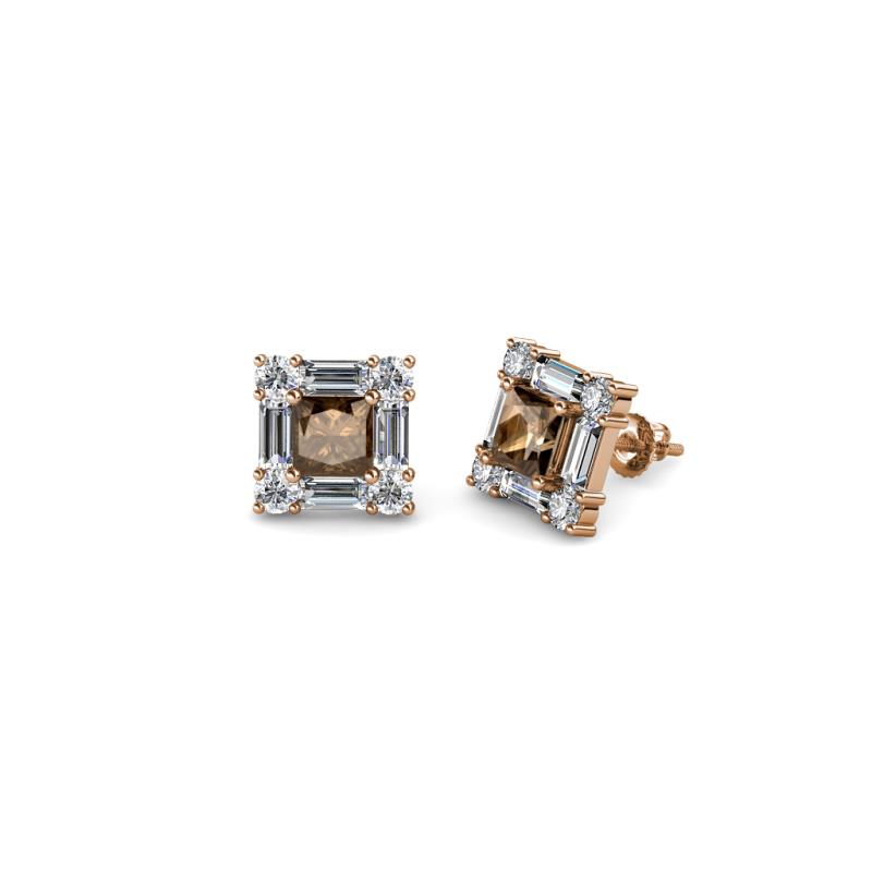 Katheryn Smoky Quartz and Diamond Halo Stud Earrings 