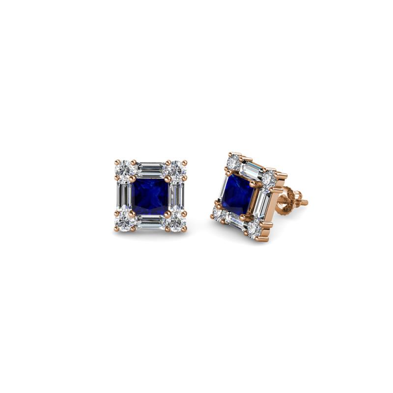 Katheryn Blue Sapphire and Diamond Halo Stud Earrings 
