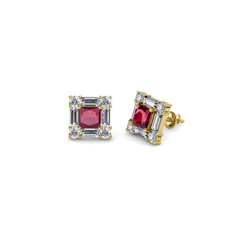 Katheryn Ruby and Diamond Halo Stud Earrings 