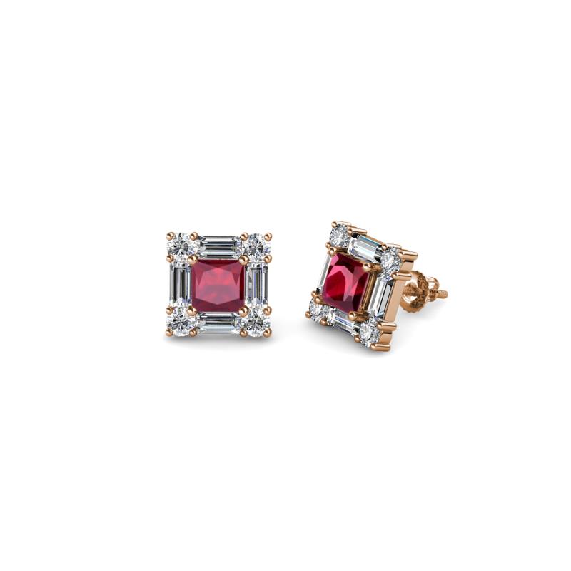 Katheryn Ruby and Diamond Halo Stud Earrings 