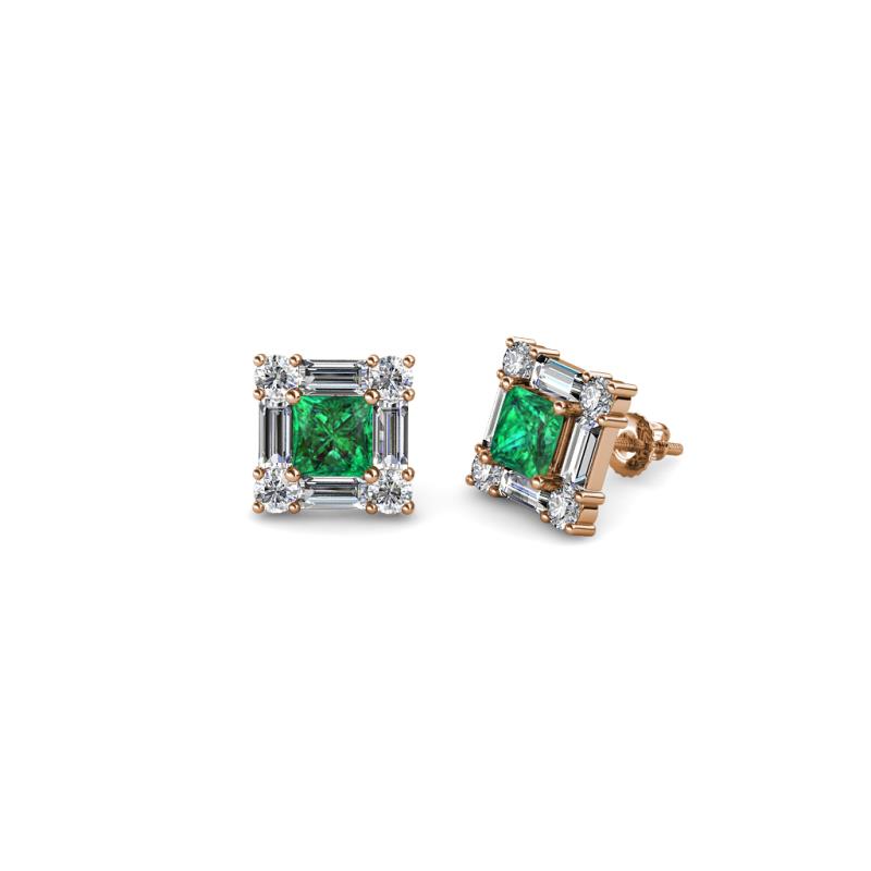Katheryn Emerald and Diamond Halo Stud Earrings 