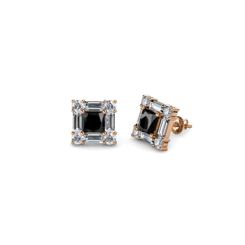 Katheryn Black and White Diamond Halo Stud Earrings 