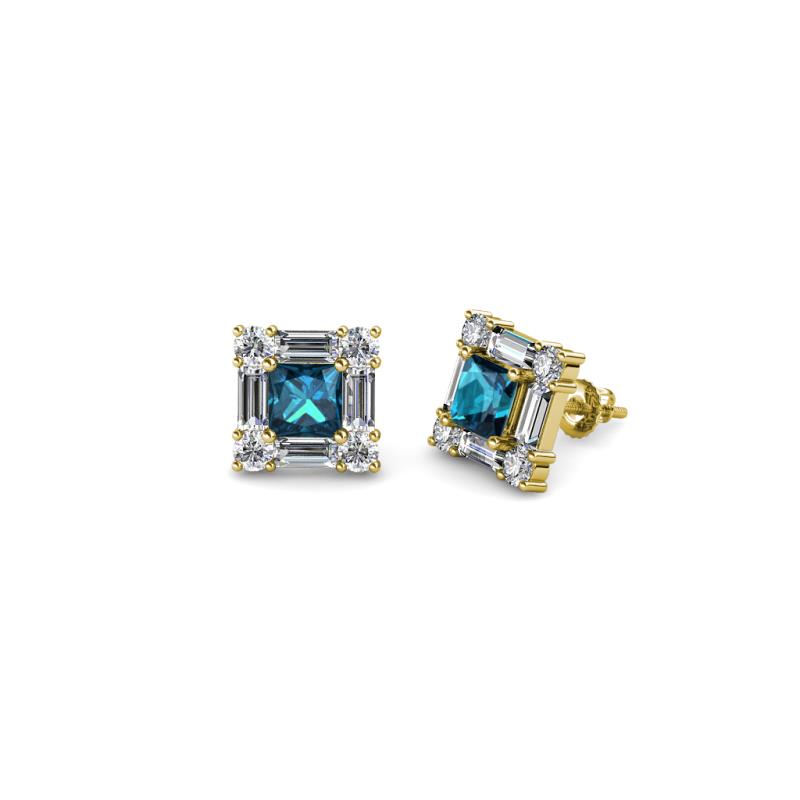 Katheryn Blue and White Diamond Halo Stud Earrings 