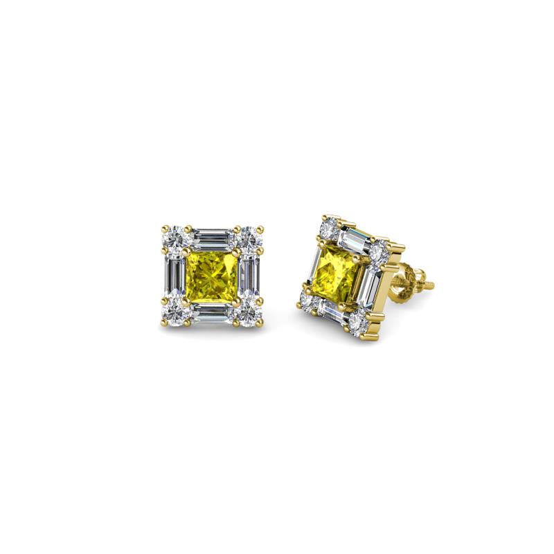 Katheryn Yellow and White Diamond Halo Stud Earrings 