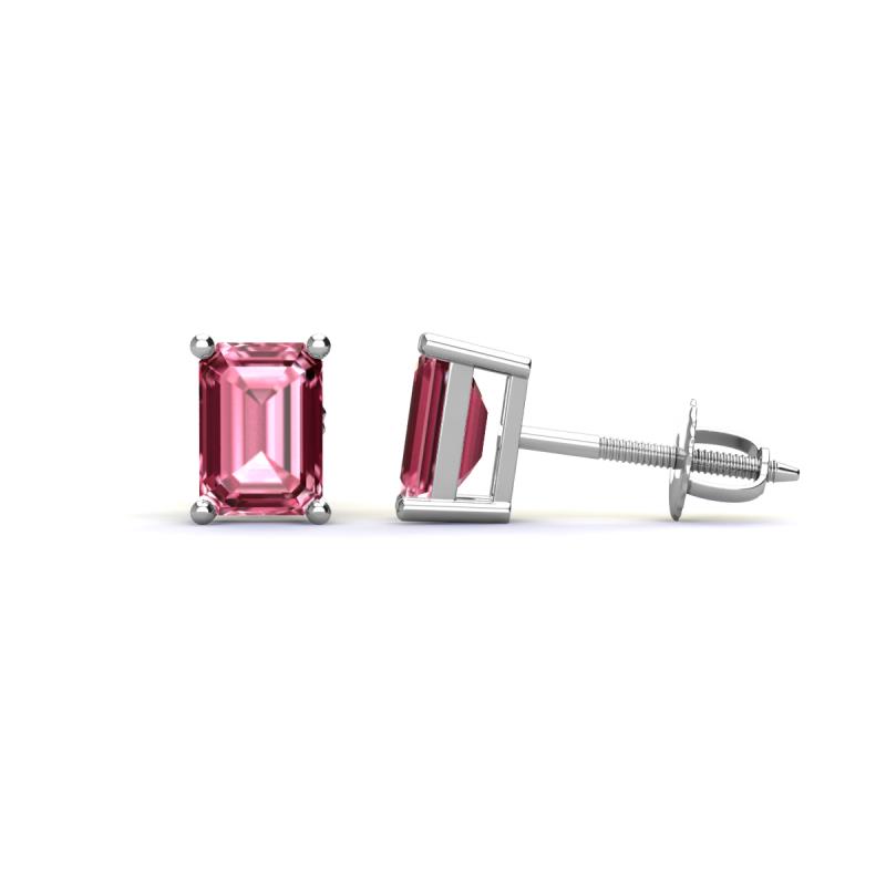 Alina Emerald Cut Pink Tourmaline (7x5mm) Solitaire Stud Earrings 