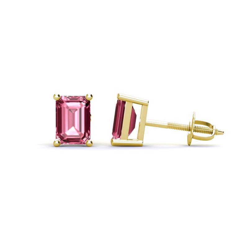 Alina Emerald Cut Pink Tourmaline (7x5mm) Solitaire Stud Earrings 