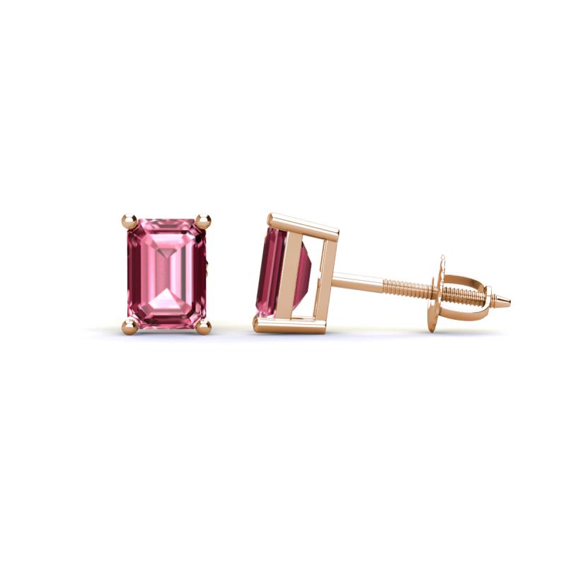 Alina Emerald Cut Pink Tourmaline (7x5mm) Solitaire Stud Earrings 