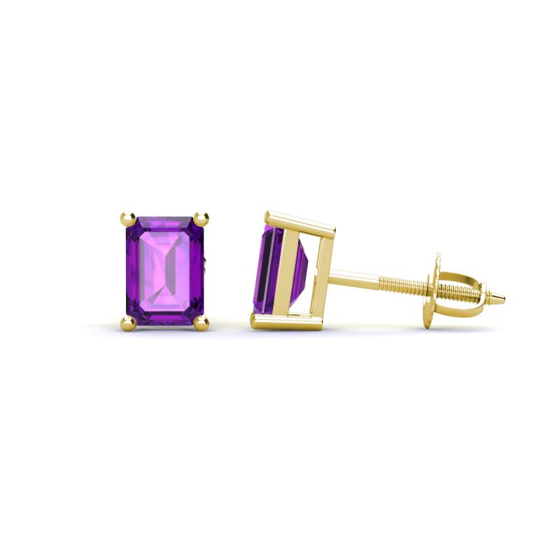 Alina Emerald Cut Amethyst (7x5mm) Solitaire Stud Earrings 