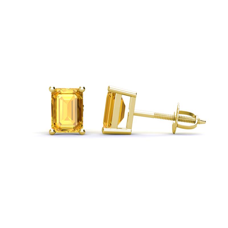 Alina Emerald Cut Citrine (7x5mm) Solitaire Stud Earrings 