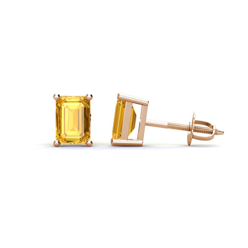 Alina Emerald Cut Citrine (7x5mm) Solitaire Stud Earrings 