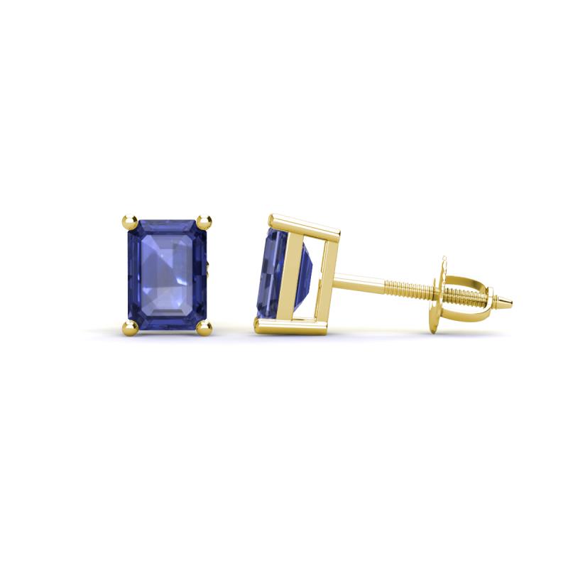 Alina Emerald Cut Iolite (7x5mm) Solitaire Stud Earrings 