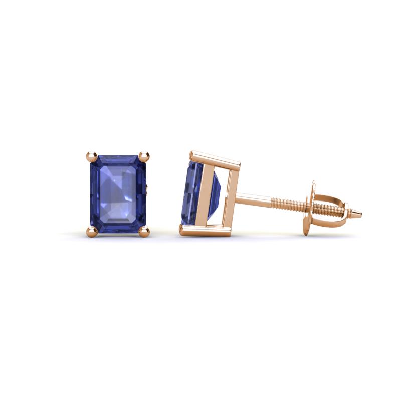 Alina Emerald Cut Iolite (7x5mm) Solitaire Stud Earrings 