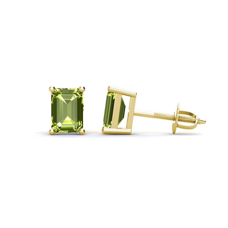 Alina Emerald Cut Peridot (7x5mm) Solitaire Stud Earrings 