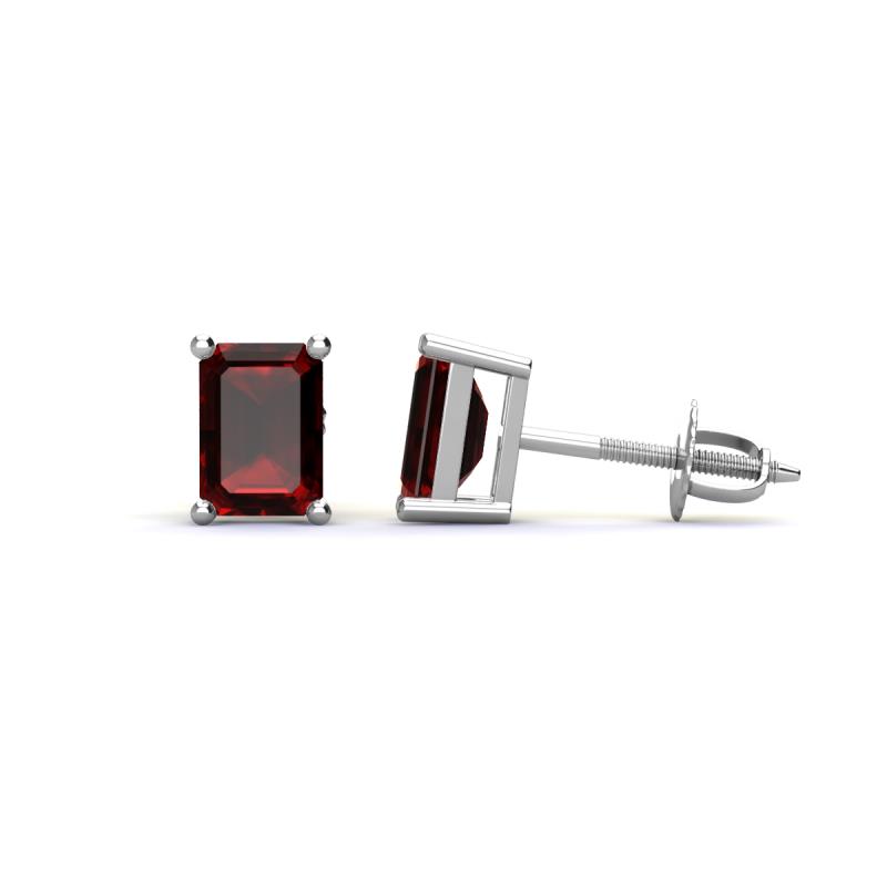 Alina Emerald Cut Red Garnet (7x5mm) Solitaire Stud Earrings 