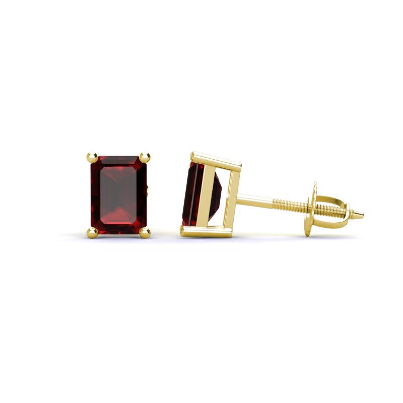 Alina Emerald Cut Red Garnet (7x5mm) Solitaire Stud Earrings 