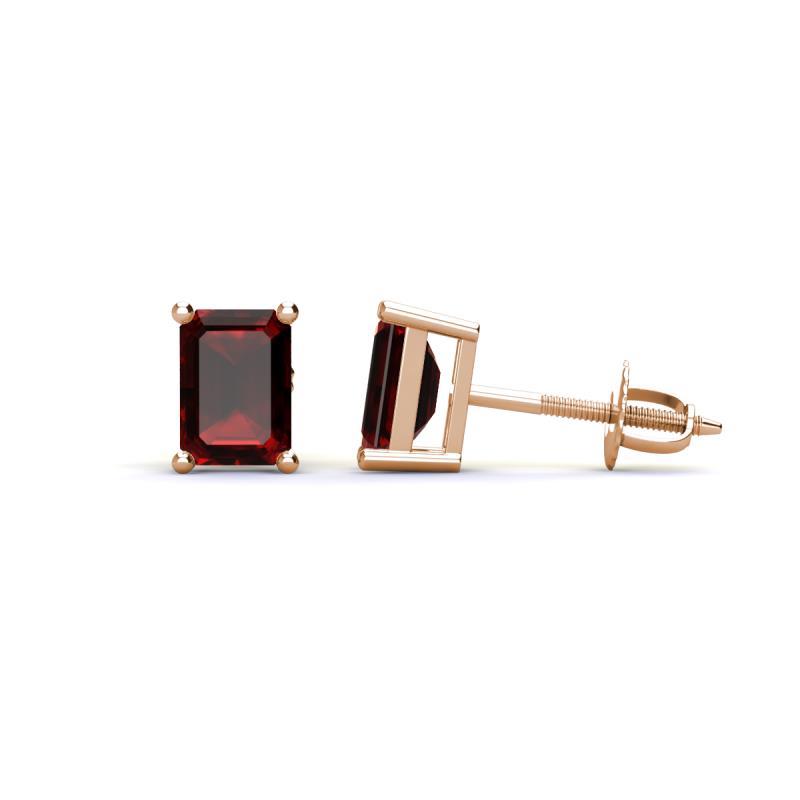 Alina Emerald Cut Red Garnet (7x5mm) Solitaire Stud Earrings 