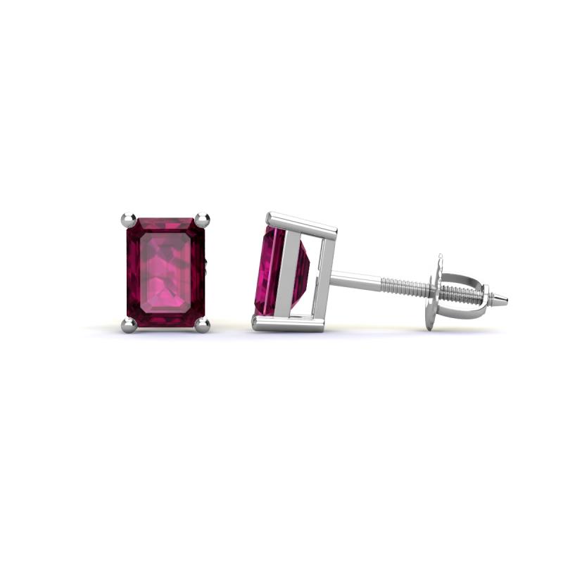 Alina Emerald Cut Rhodolite Garnet (7x5mm) Solitaire Stud Earrings 