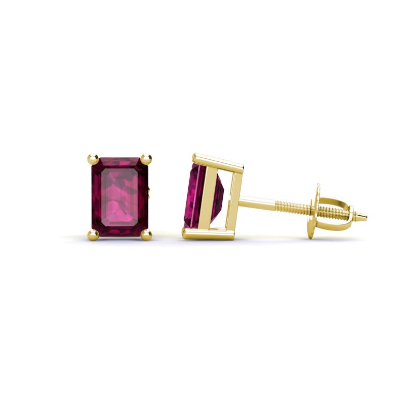 Alina Emerald Cut Rhodolite Garnet (7x5mm) Solitaire Stud Earrings 