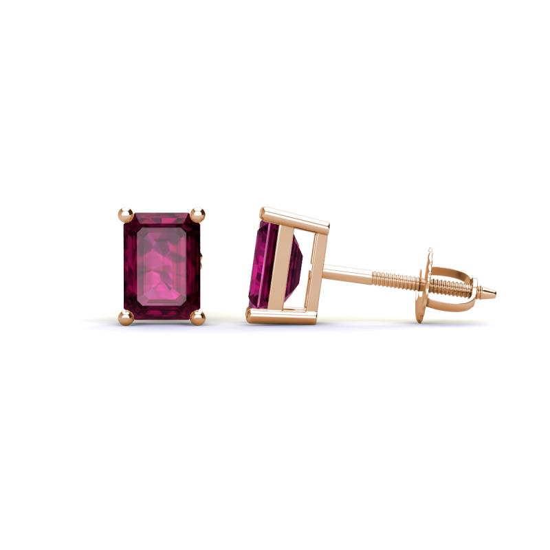 Alina Emerald Cut Rhodolite Garnet (7x5mm) Solitaire Stud Earrings 