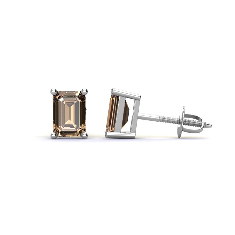Alina Emerald Cut Smoky Quartz (7x5mm) Solitaire Stud Earrings 