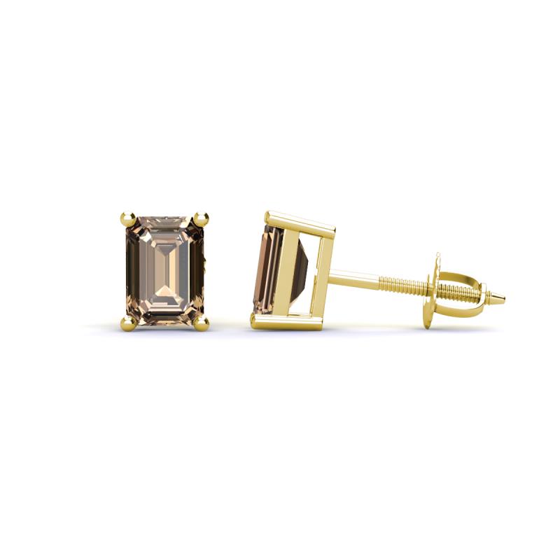 Alina Emerald Cut Smoky Quartz (7x5mm) Solitaire Stud Earrings 